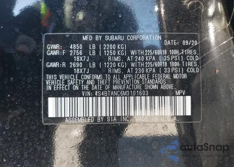 2021 Subaru Outback Limited из США, поврежденный, VIN 4S4BTANC6M3101603